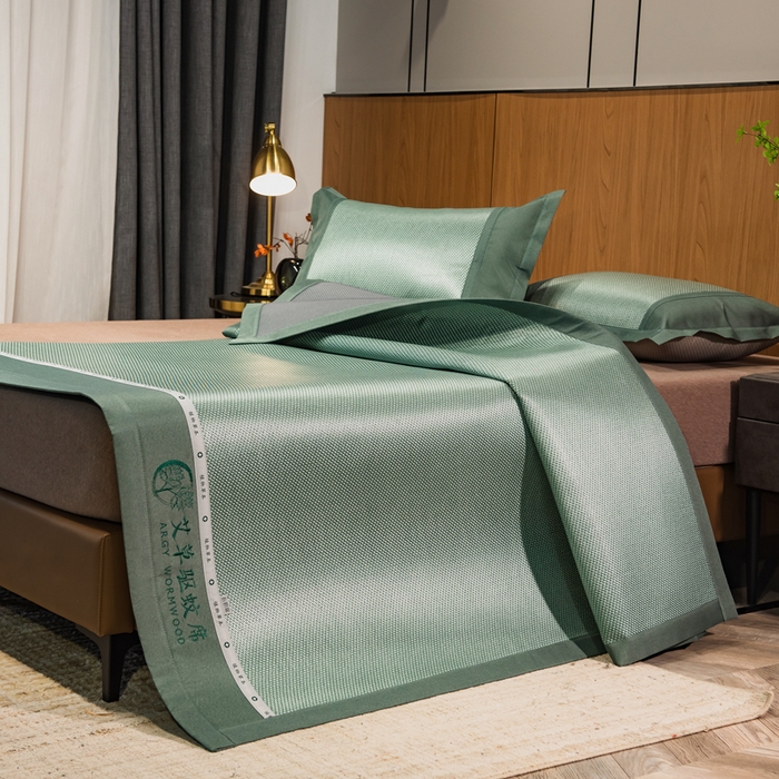 91家纺网 家纺一手货源 找家纺 全季家居 2025新款A类抗菌防螨艾草驱蚊冰藤席凉席席子 艾草-碧绿