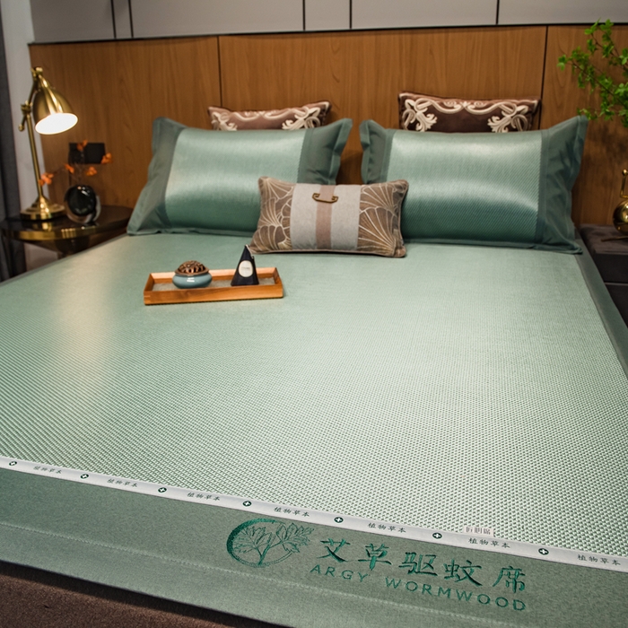 91家纺网 家纺一手货源 找家纺 全季家居 2025新款A类抗菌防螨艾草驱蚊冰藤席凉席席子 艾草-碧绿