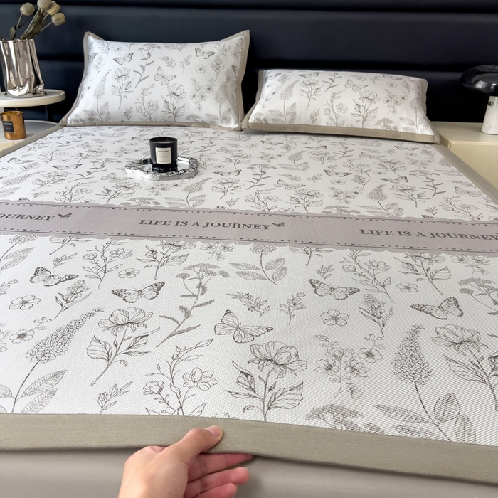 91家纺网 家纺一手货源 找家纺 （总）全季家居 2025新款A类花卉系列数码印花冰藤席凉席席子