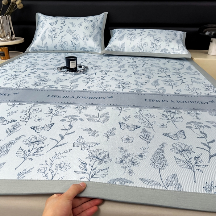 91家纺网 家纺一手货源 找家纺 （总）全季家居 2025新款A类花卉系列数码印花冰藤席凉席席子