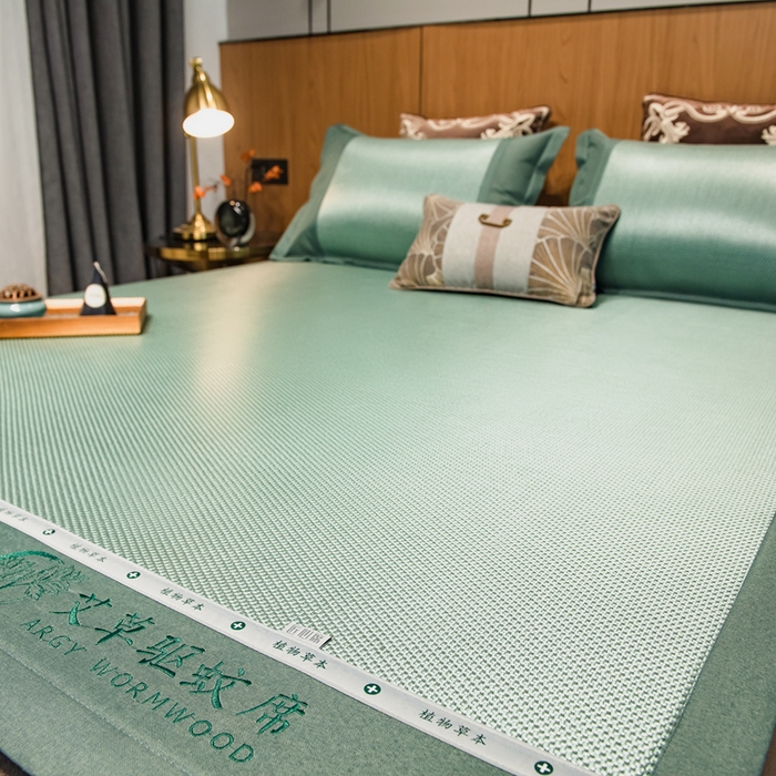 91家纺网 家纺一手货源 找家纺 全季家居 2025新款A类抗菌防螨艾草驱蚊冰藤席凉席席子 艾草-碧绿
