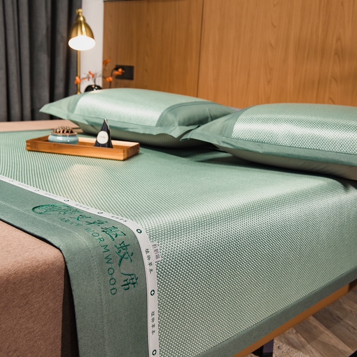 91家纺网 家纺一手货源 找家纺 全季家居 2025新款A类抗菌防螨艾草驱蚊冰藤席凉席席子 艾草-碧绿