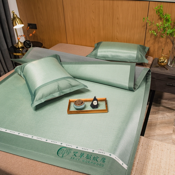 91家纺网 家纺一手货源 找家纺 全季家居 2025新款A类抗菌防螨艾草驱蚊冰藤席凉席席子 艾草-碧绿