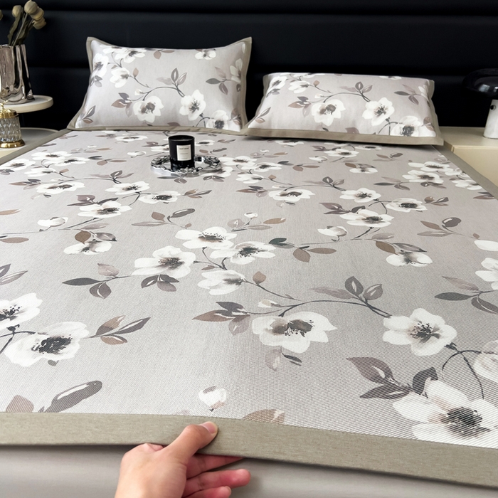 91家纺网 家纺一手货源 找家纺 （总）全季家居 2025新款A类花卉系列数码印花冰藤席凉席席子