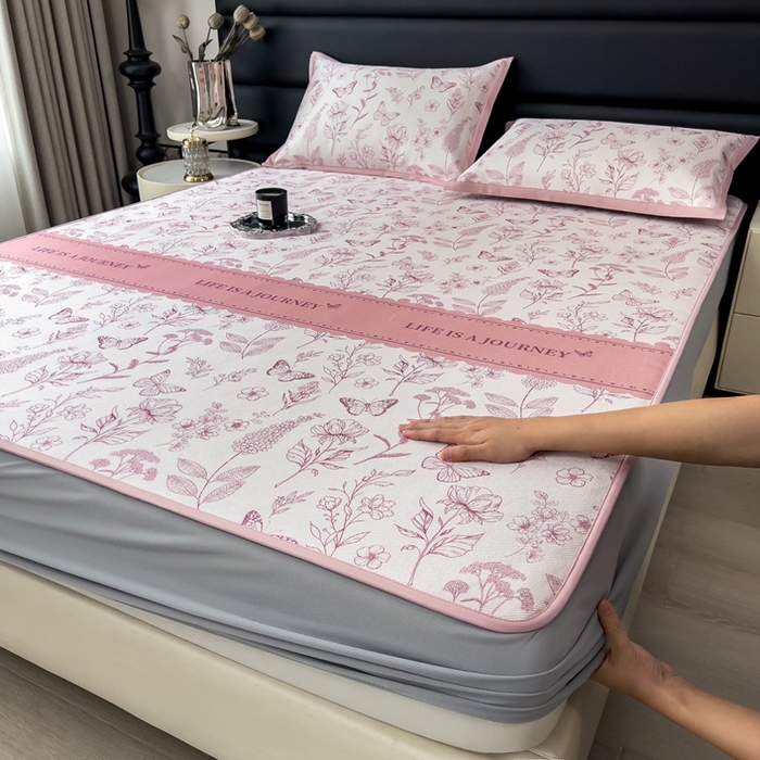 91家纺网 家纺一手货源 找家纺 （总）全季家居 2025新款A类花卉系列数码印花冰藤席凉席席子