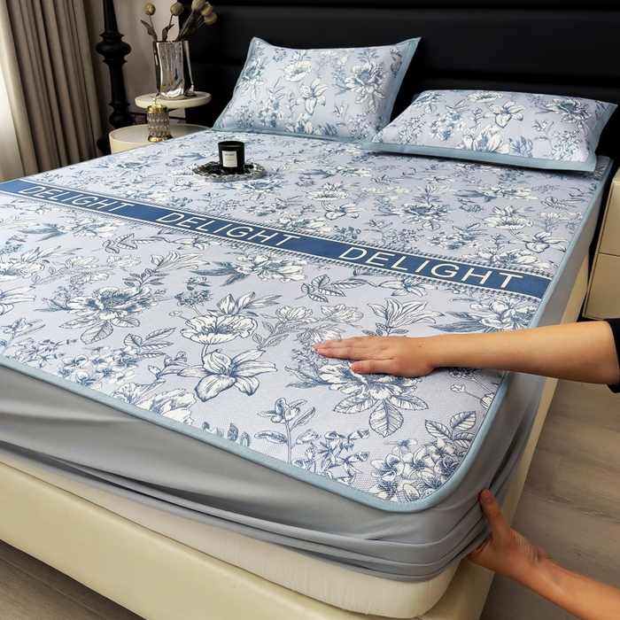 91家纺网 家纺一手货源 找家纺 （总）全季家居 2025新款A类花卉系列数码印花冰藤席凉席席子