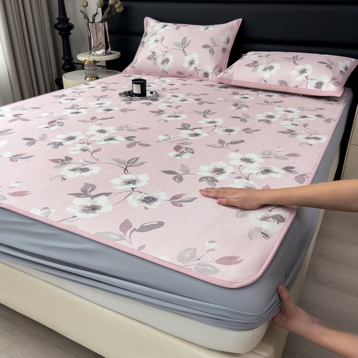 91家纺网 家纺一手货源 找家纺 （总）全季家居 2025新款A类花卉系列数码印花冰藤席凉席席子