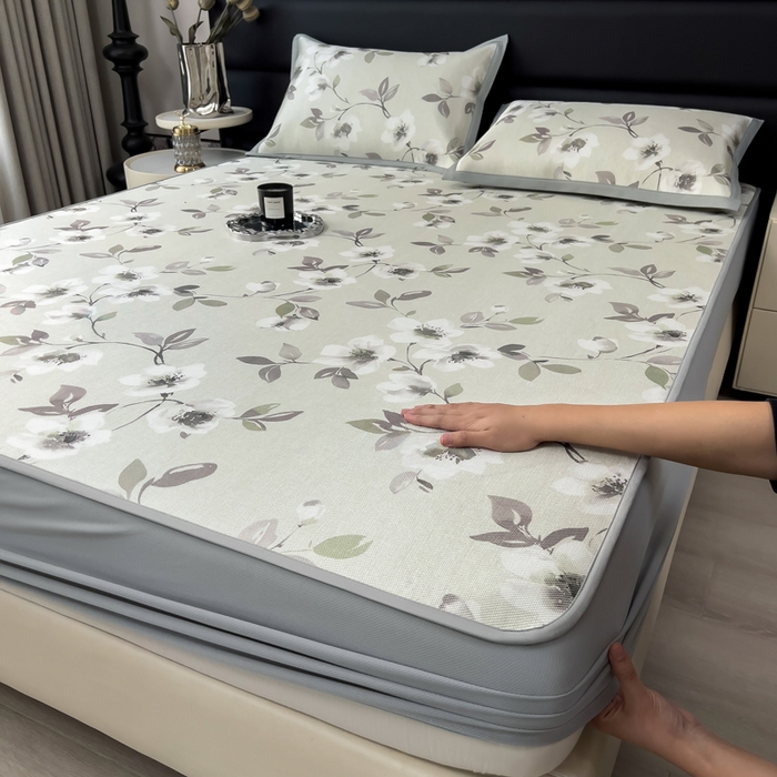 91家纺网 家纺一手货源 找家纺 （总）全季家居 2025新款A类花卉系列数码印花冰藤席凉席席子