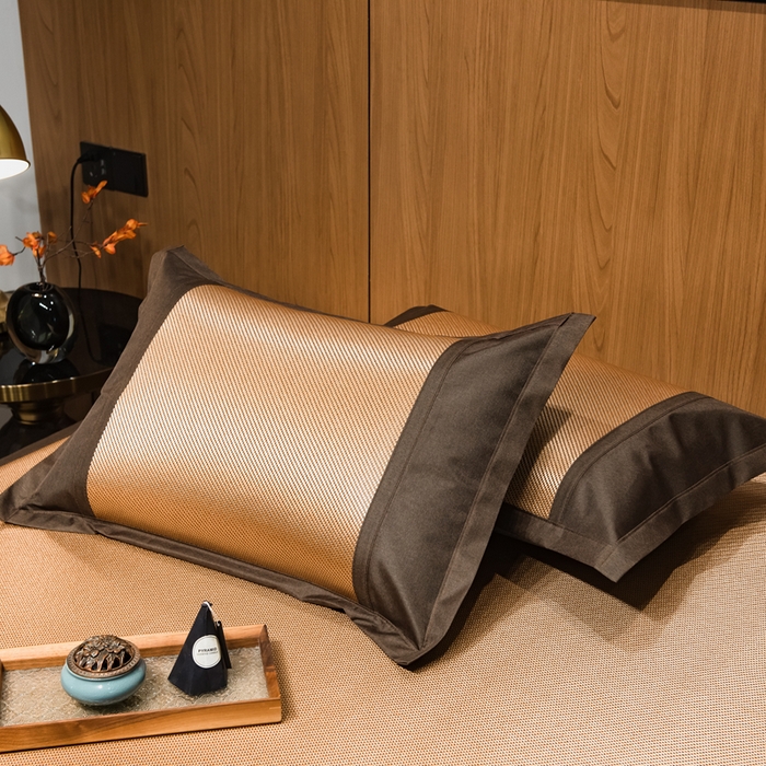 91家纺网 家纺一手货源 找家纺 全季家居 2025新款A类抗菌防螨艾草驱蚊冰藤席凉席席子 艾草-金色