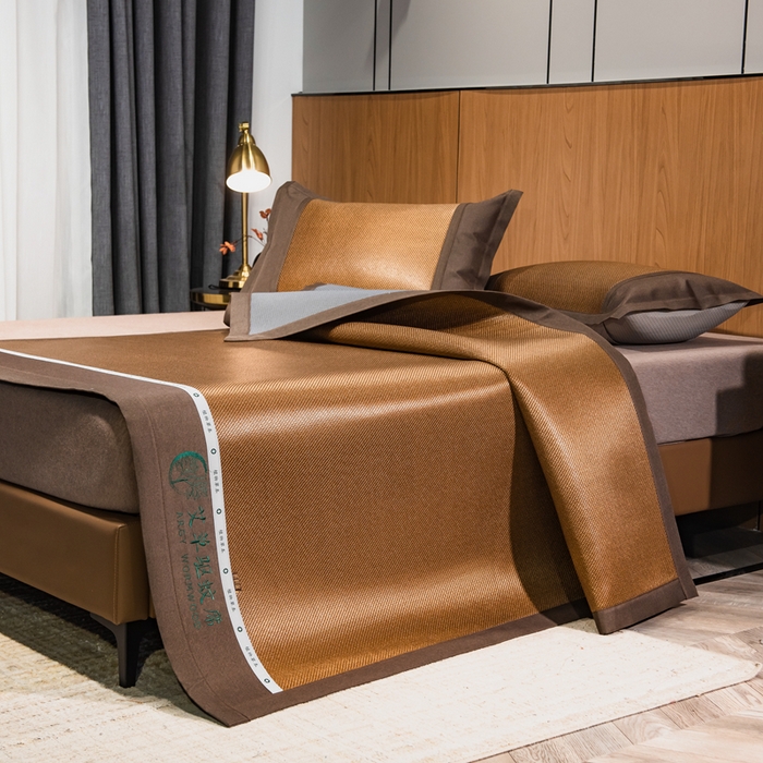 91家纺网 家纺一手货源 找家纺 全季家居 2025新款A类抗菌防螨艾草驱蚊冰藤席凉席席子 艾草-咖色