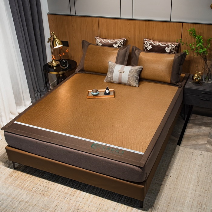 91家纺网 家纺一手货源 找家纺 全季家居 2025新款A类抗菌防螨艾草驱蚊冰藤席凉席席子 艾草-咖色