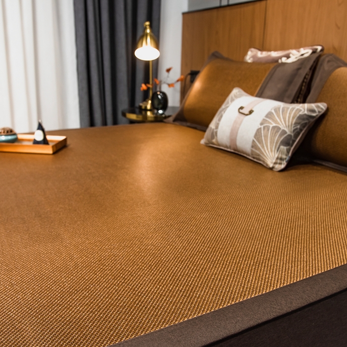 91家纺网 家纺一手货源 找家纺 全季家居 2025新款A类抗菌防螨艾草驱蚊冰藤席凉席席子 艾草-咖色