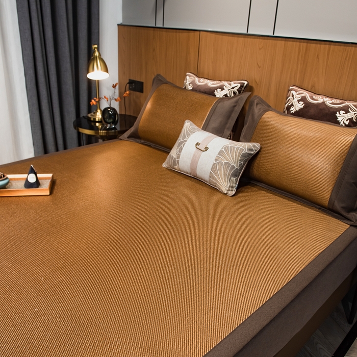 91家纺网 家纺一手货源 找家纺 全季家居 2025新款A类抗菌防螨艾草驱蚊冰藤席凉席席子 艾草-咖色