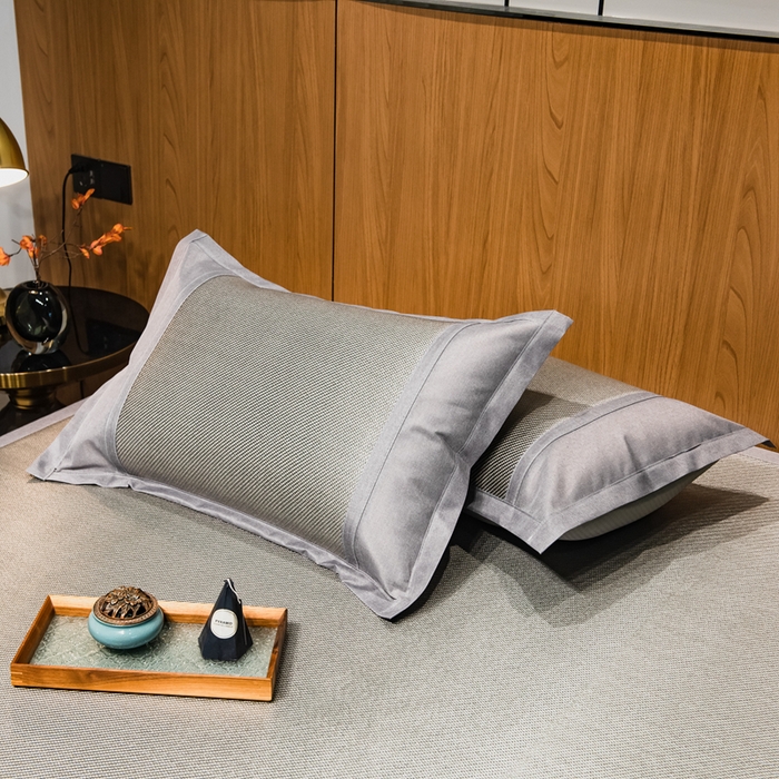 91家纺网 家纺一手货源 找家纺 全季家居 2025新款A类抗菌防螨艾草驱蚊冰藤席凉席席子 艾草-浅灰