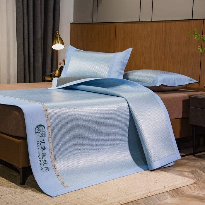 91家纺网 家纺一手货源 找家纺 全季家居 2025新款A类抗菌防螨艾草驱蚊冰藤席凉席席子 艾草-天蓝