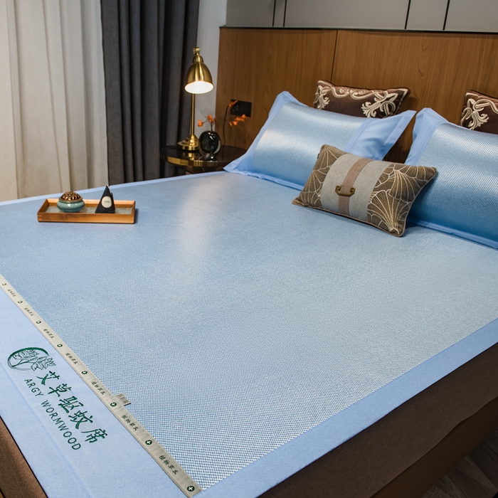 91家纺网 家纺一手货源 找家纺 全季家居 2025新款A类抗菌防螨艾草驱蚊冰藤席凉席席子 艾草-天蓝