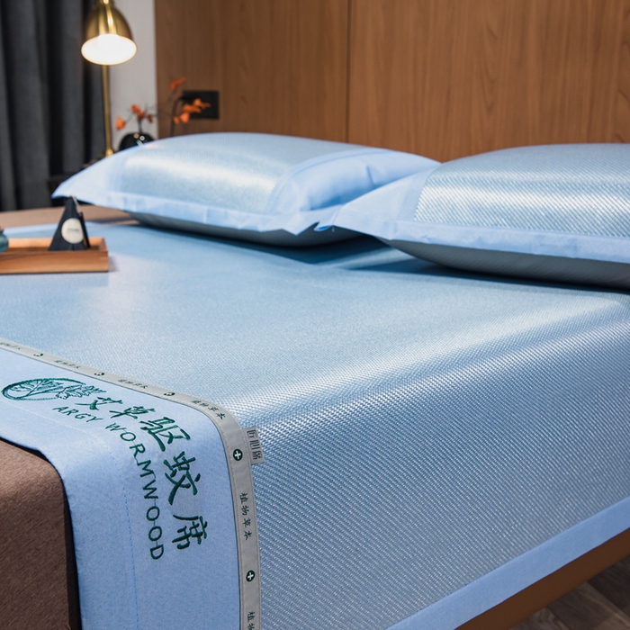 91家纺网 家纺一手货源 找家纺 全季家居 2025新款A类抗菌防螨艾草驱蚊冰藤席凉席席子 艾草-天蓝