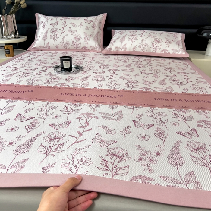 全季家居 2025新款A类花卉系列数码印花冰藤席凉席席子 蝶舞秘境-淡粉 床席