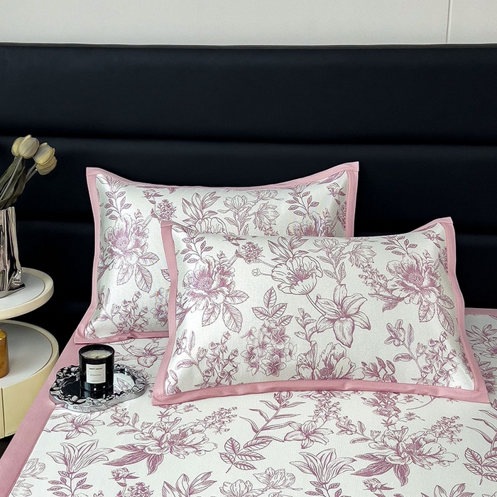 91家纺网 家纺一手货源 找家纺 全季家居 2025新款A类花卉系列数码印花冰藤席凉席席子 繁花物语-淡粉 床席