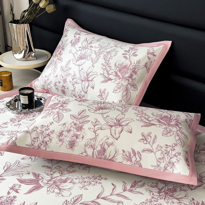 91家纺网 家纺一手货源 找家纺 全季家居 2025新款A类花卉系列数码印花冰藤席凉席席子 繁花物语-淡粉 床席