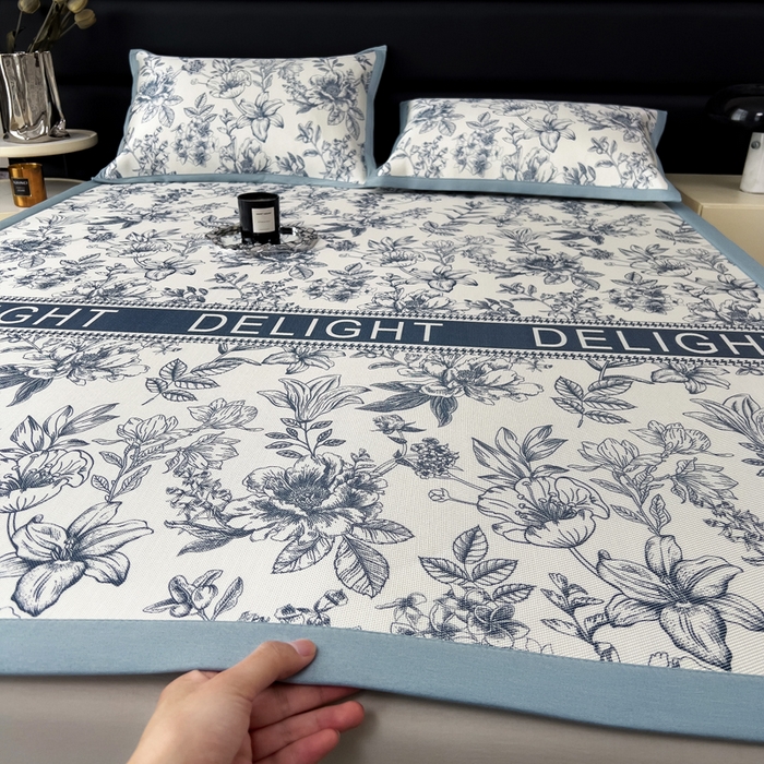 全季家居 2025新款A类花卉系列数码印花冰藤席凉席席子 繁花物语-深蓝 床席