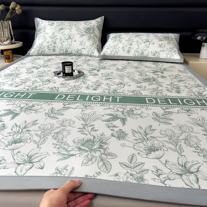 全季家居 2025新款A类花卉系列数码印花冰藤席凉席席子 繁花物语-水绿 床席