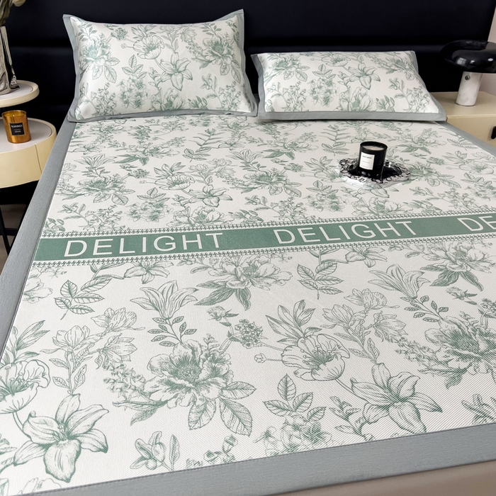 91家纺网 家纺一手货源 找家纺 全季家居 2025新款A类花卉系列数码印花冰藤席凉席席子 繁花物语-水绿 床席