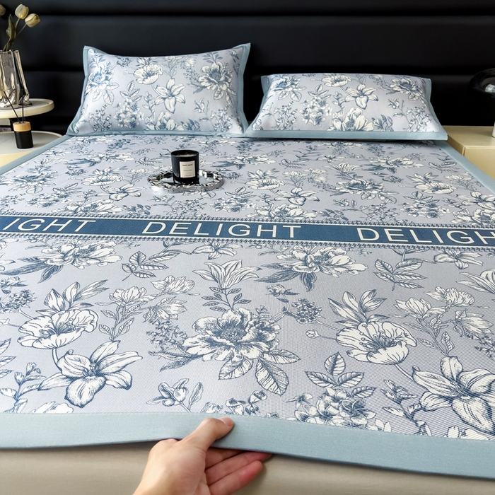 全季家居 2025新款A类花卉系列数码印花冰藤席凉席席子 繁花物语-天蓝 床席