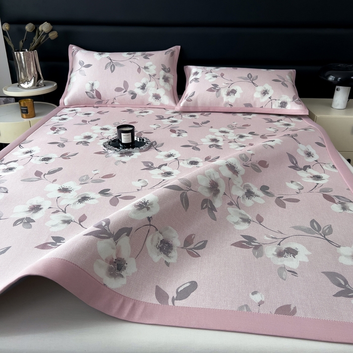 91家纺网 家纺一手货源 找家纺 全季家居 2025新款A类花卉系列数码印花冰藤席凉席席子 花漫舞曲-淡粉 床席