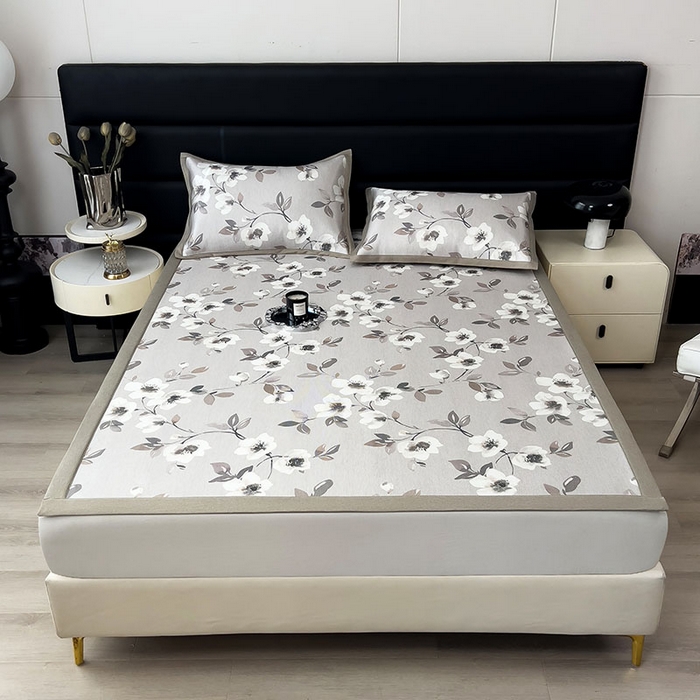 91家纺网 家纺一手货源 找家纺 全季家居 2025新款A类花卉系列数码印花冰藤席凉席席子 花漫舞曲-浅咖 床席