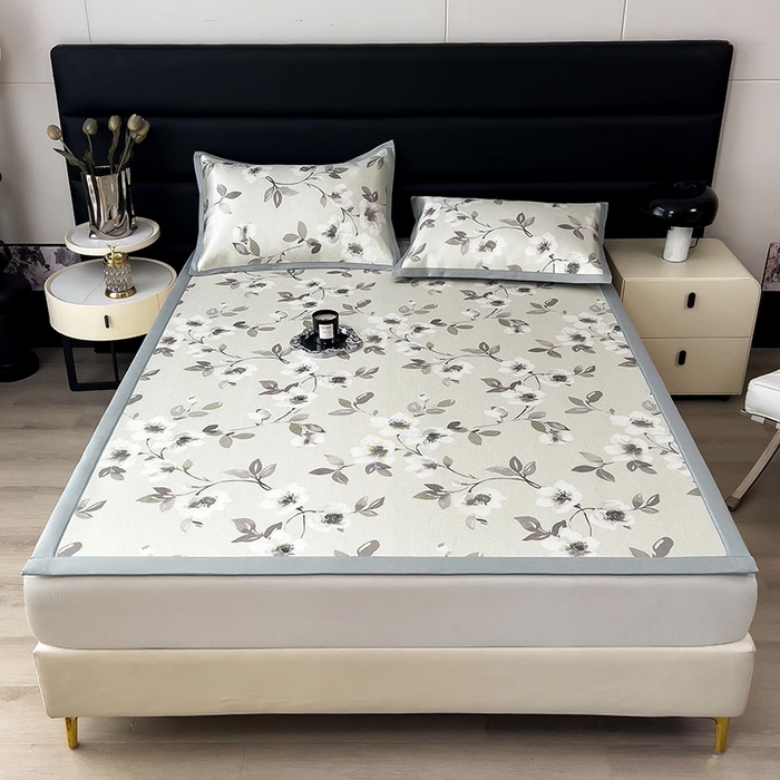 91家纺网 家纺一手货源 找家纺 全季家居 2025新款A类花卉系列数码印花冰藤席凉席席子 花漫舞曲-水绿 床席