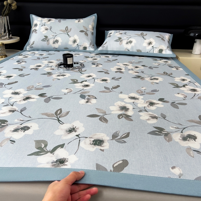 全季家居 2025新款A类花卉系列数码印花冰藤席凉席席子 花漫舞曲-天蓝 床席