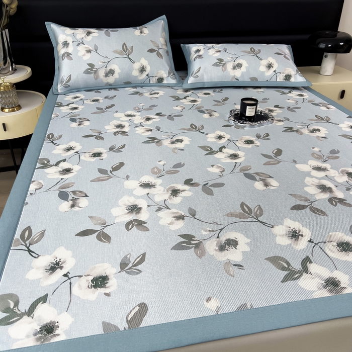 91家纺网 家纺一手货源 找家纺 全季家居 2025新款A类花卉系列数码印花冰藤席凉席席子 花漫舞曲-天蓝 床席