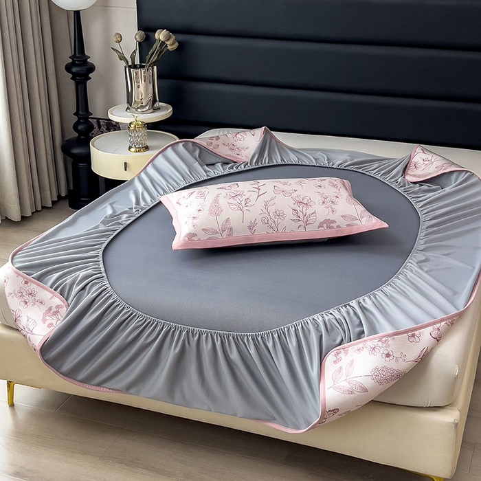 91家纺网 家纺一手货源 找家纺 全季家居 2025新款A类花卉系列数码印花冰藤席凉席席子 蝶舞秘境-淡粉 床笠