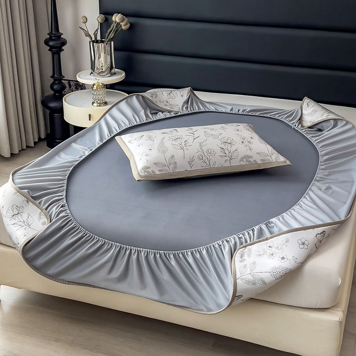 91家纺网 家纺一手货源 找家纺 全季家居 2025新款A类花卉系列数码印花冰藤席凉席席子 蝶舞秘境-浅咖 床笠