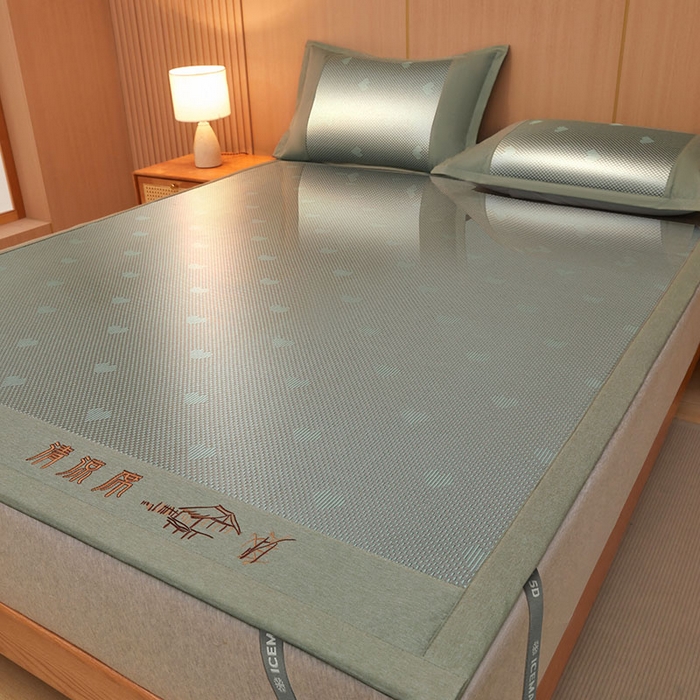 91家纺网 家纺一手货源 找家纺 全季家居 2025新款A类抗菌防螨清凉提花冰藤席凉席席子 爱心-水绿 床席