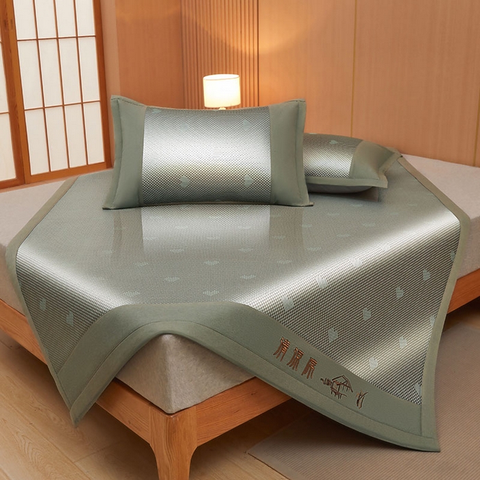 91家纺网 家纺一手货源 找家纺 全季家居 2025新款A类抗菌防螨清凉提花冰藤席凉席席子 爱心-水绿 床席