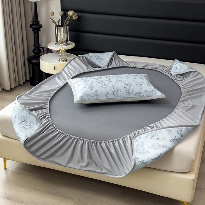 91家纺网 家纺一手货源 找家纺 全季家居 2025新款A类花卉系列数码印花冰藤席凉席席子 蝶舞秘境-浅蓝 床笠