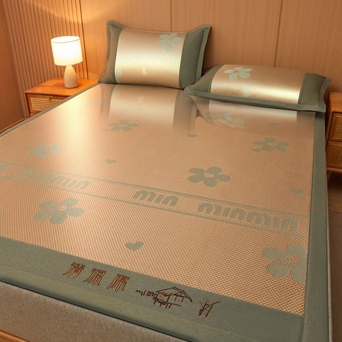 91家纺网 家纺一手货源 找家纺 全季家居 2025新款A类抗菌防螨清凉提花冰藤席凉席席子 花语-娇黄 床席