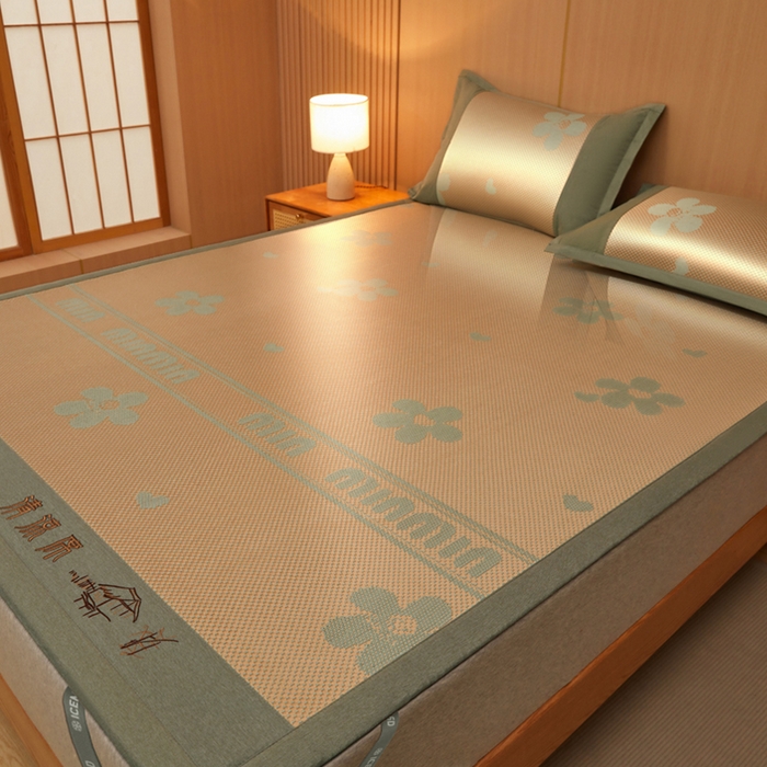 91家纺网 家纺一手货源 找家纺 全季家居 2025新款A类抗菌防螨清凉提花冰藤席凉席席子 花语-娇黄 床席