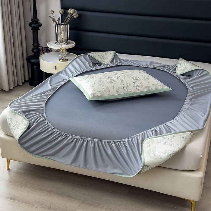 91家纺网 家纺一手货源 找家纺 全季家居 2025新款A类花卉系列数码印花冰藤席凉席席子 蝶舞秘境-水绿 床笠