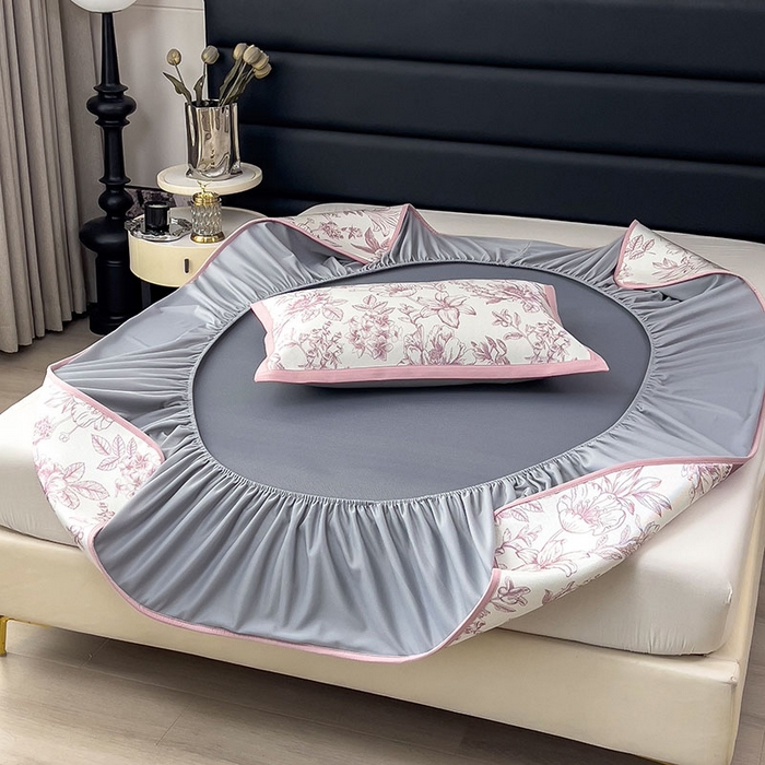 91家纺网 家纺一手货源 找家纺 全季家居 2025新款A类花卉系列数码印花冰藤席凉席席子 繁花物语-淡粉 床笠