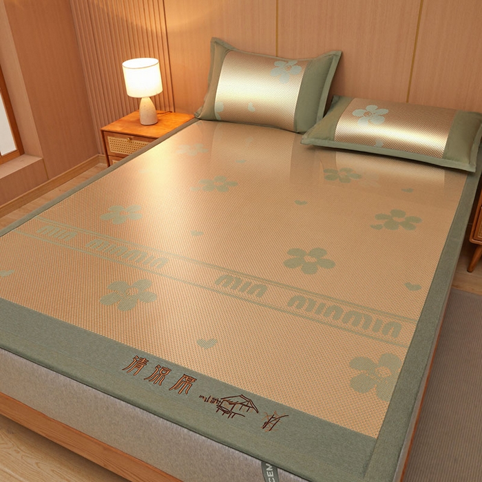 91家纺网 家纺一手货源 找家纺 全季家居 2025新款A类抗菌防螨清凉提花冰藤席凉席席子 花语-娇黄 床席