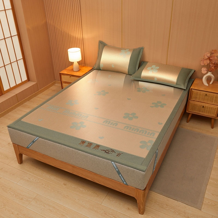 91家纺网 家纺一手货源 找家纺 全季家居 2025新款A类抗菌防螨清凉提花冰藤席凉席席子 花语-娇黄 床席