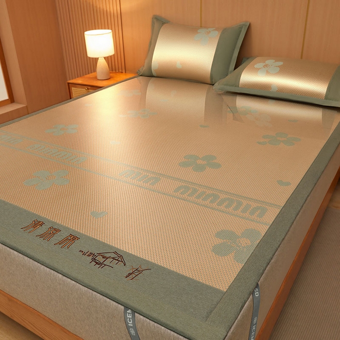 91家纺网 家纺一手货源 找家纺 全季家居 2025新款A类抗菌防螨清凉提花冰藤席凉席席子 花语-娇黄 床席