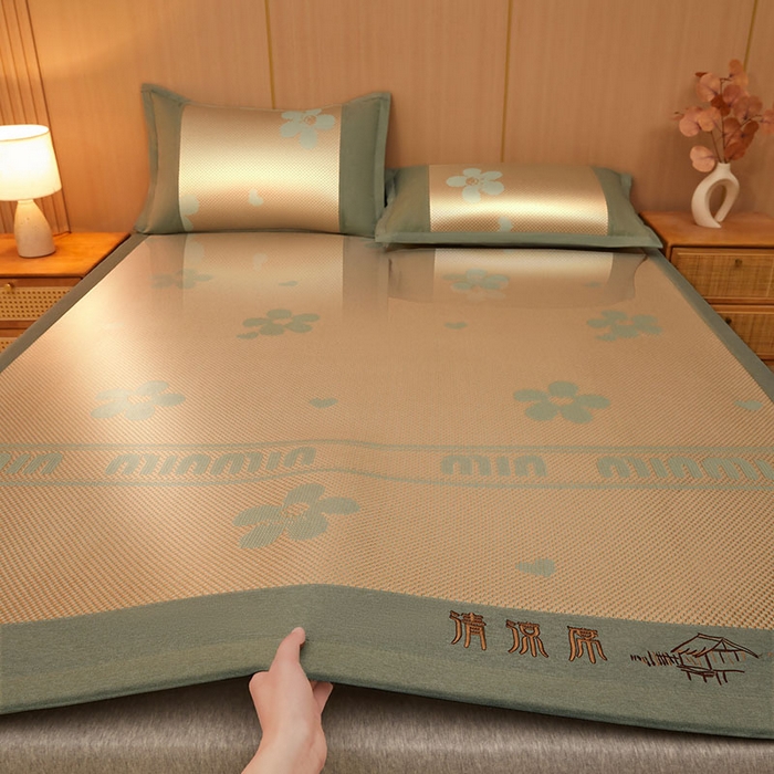 91家纺网 家纺一手货源 找家纺 全季家居 2025新款A类抗菌防螨清凉提花冰藤席凉席席子 花语-娇黄 床席