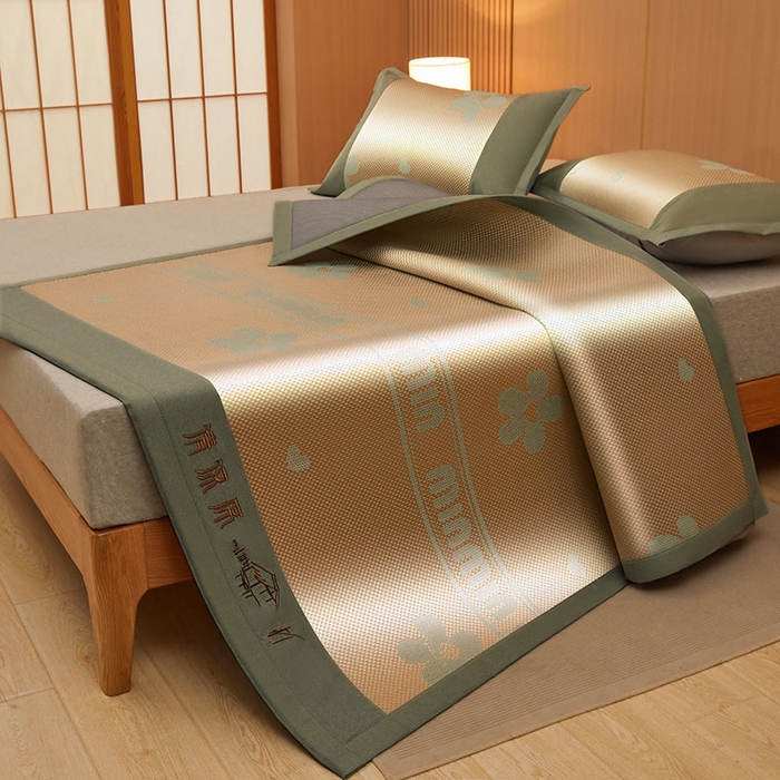 91家纺网 家纺一手货源 找家纺 全季家居 2025新款A类抗菌防螨清凉提花冰藤席凉席席子 花语-娇黄 床席