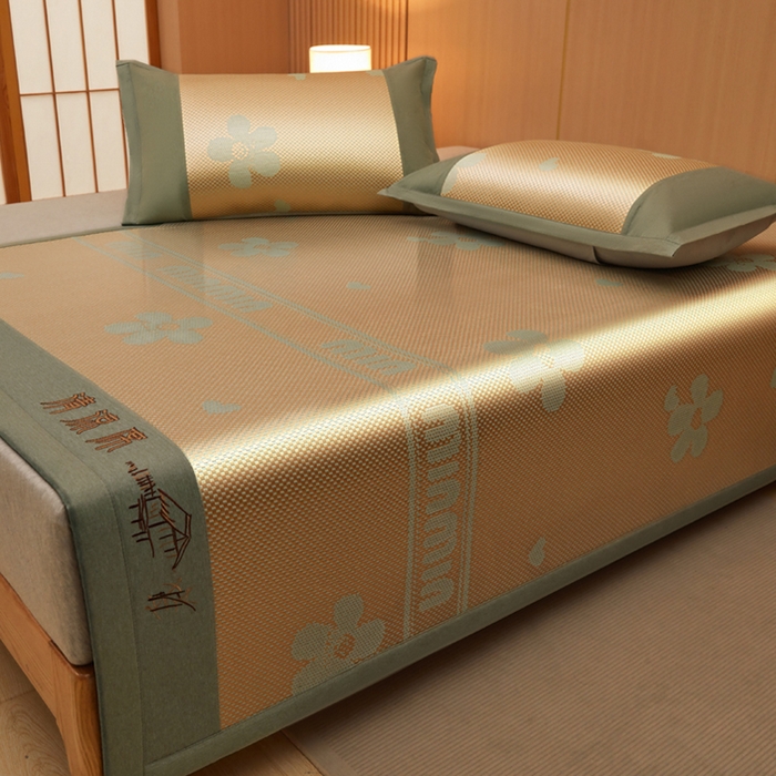 91家纺网 家纺一手货源 找家纺 全季家居 2025新款A类抗菌防螨清凉提花冰藤席凉席席子 花语-娇黄 床席