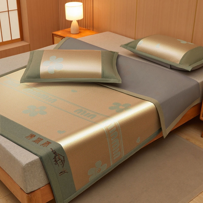 91家纺网 家纺一手货源 找家纺 全季家居 2025新款A类抗菌防螨清凉提花冰藤席凉席席子 花语-娇黄 床席