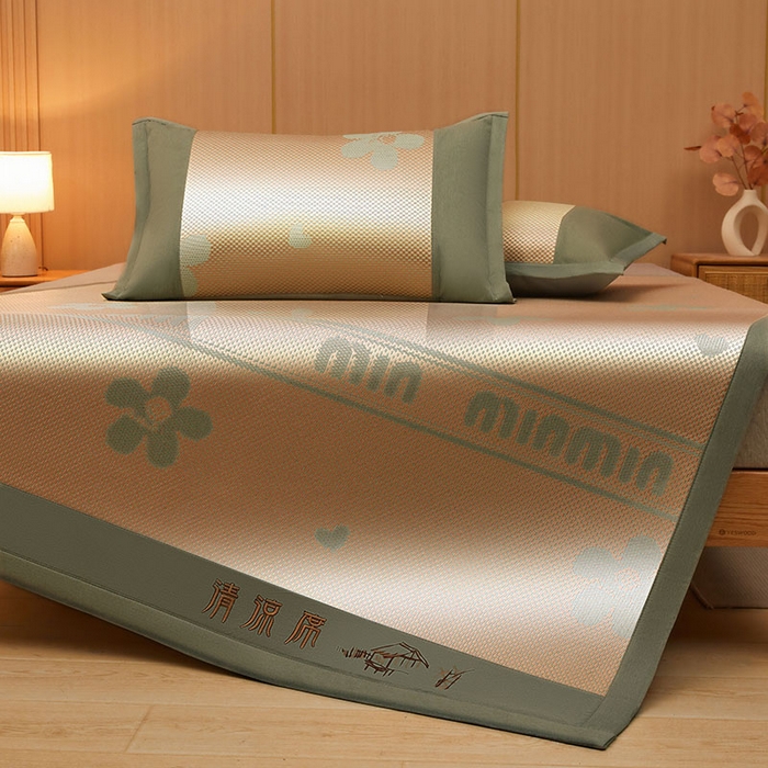 91家纺网 家纺一手货源 找家纺 全季家居 2025新款A类抗菌防螨清凉提花冰藤席凉席席子 花语-娇黄 床席